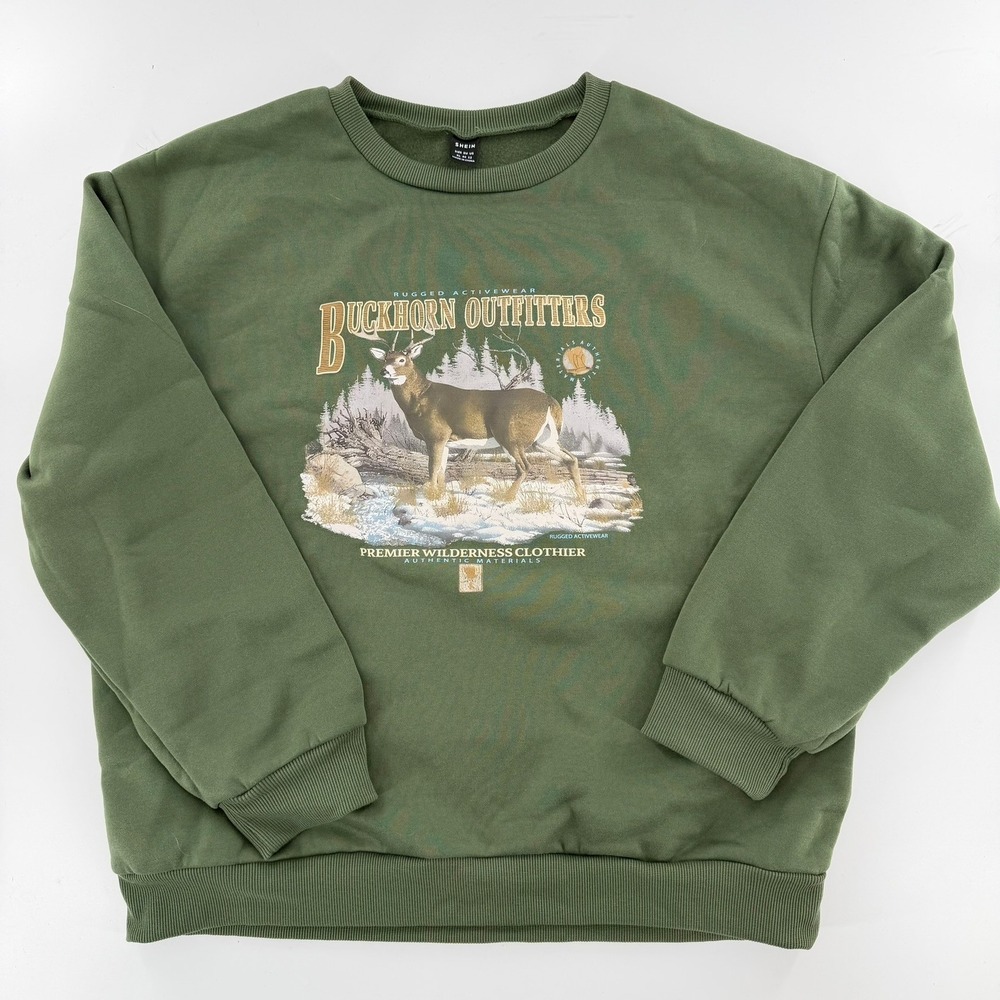 SHEIN Graphic Sweatshirt Buckhorn Outfitters Wilderness Modern Women XL Green